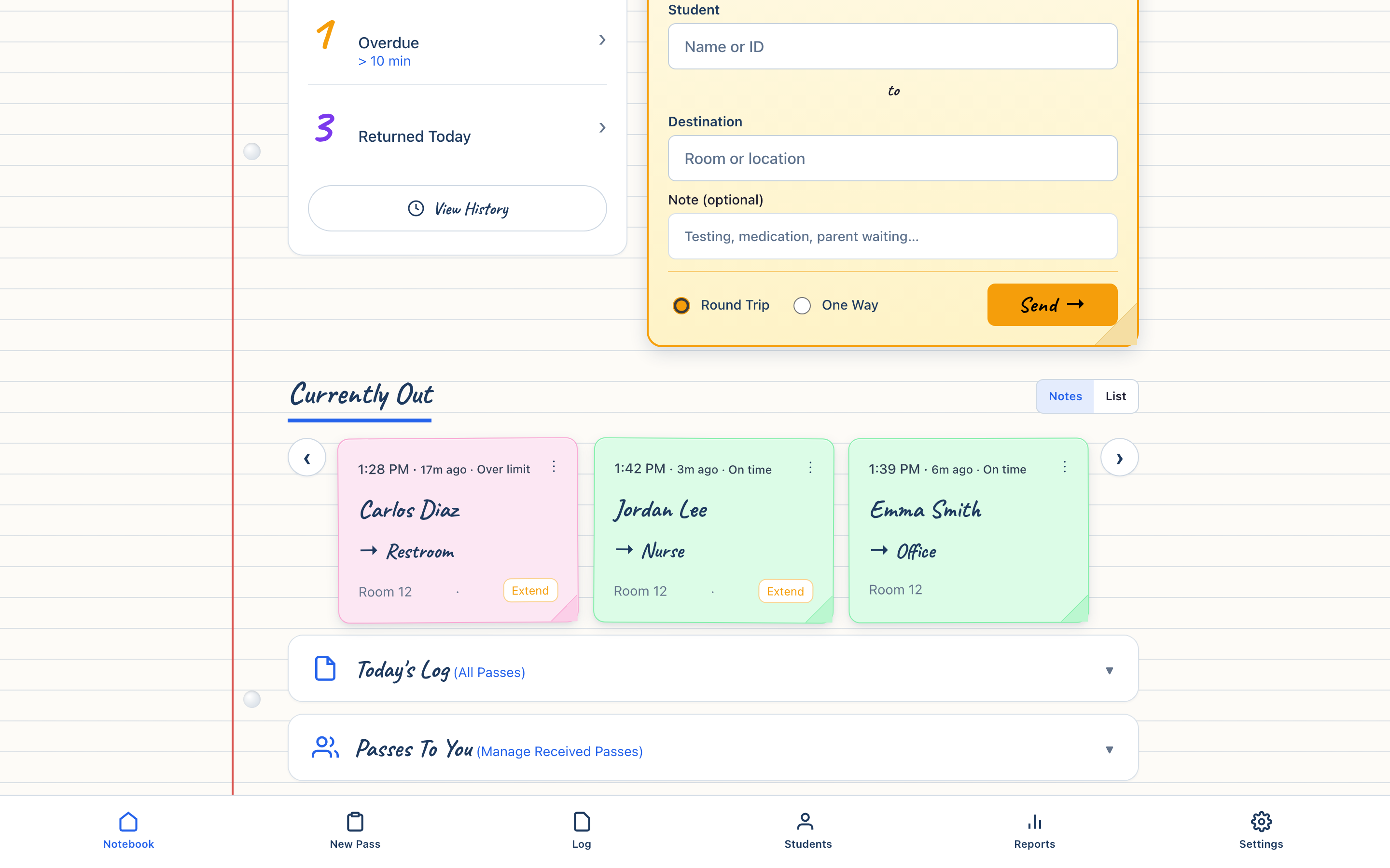 Staff Notebook with calm default view and collapsed secondary sections
